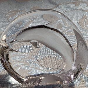 Vtg. Mats Jonasson Dolphin Sculpture Lead Crystal Signed Sweden 2" high x 2.5"